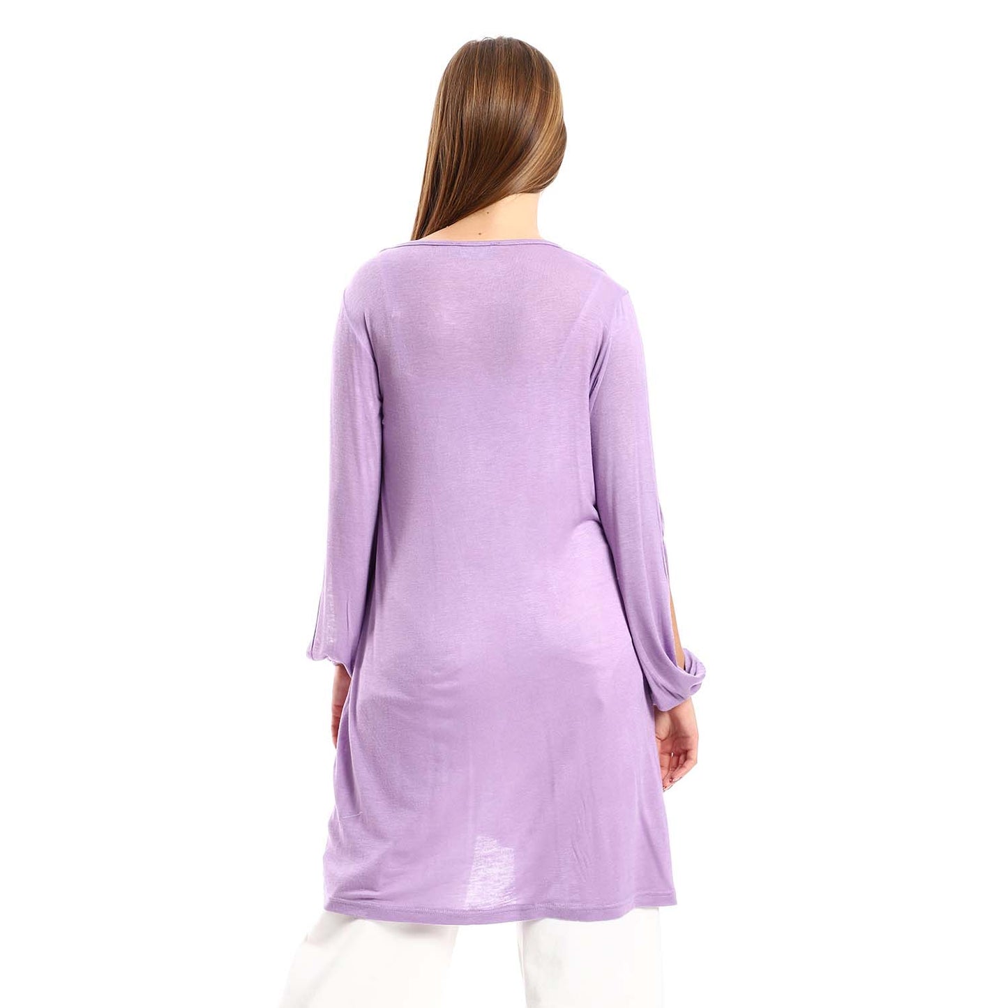 Wide Round Neck Tunic with Side Sleeves Slits