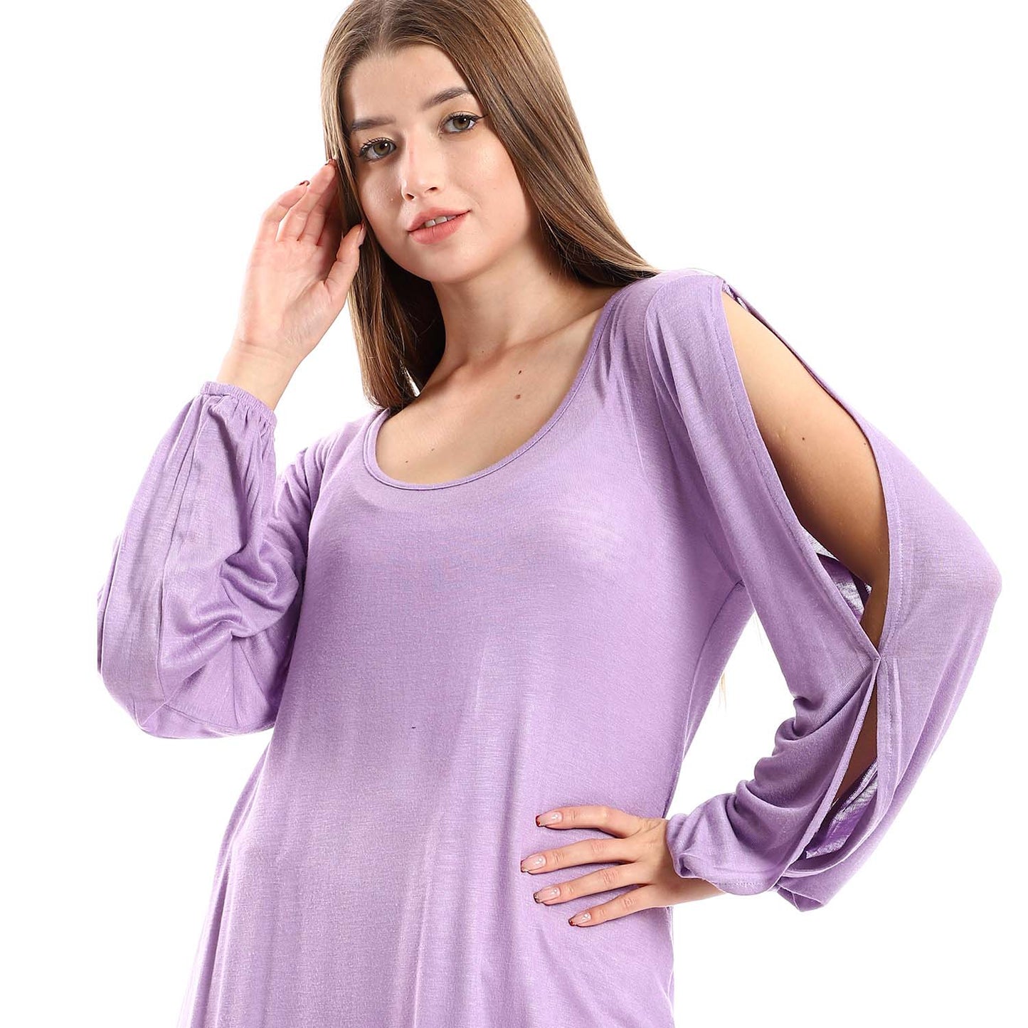 Wide Round Neck Tunic with Side Sleeves Slits