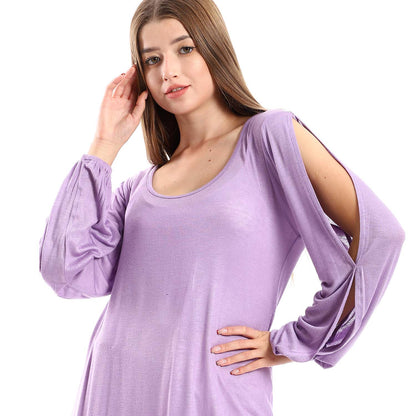 Wide Round Neck Tunic with Side Sleeves Slits