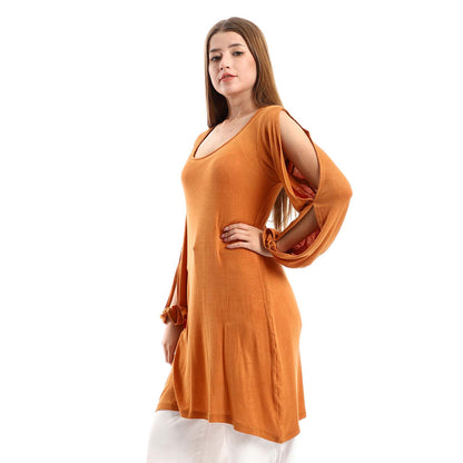 Wide Round Neck Tunic with Side Sleeves Slits