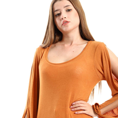 Wide Round Neck Tunic with Side Sleeves Slits