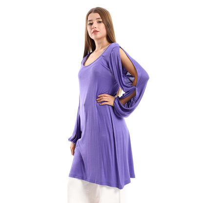 Wide Round Neck Tunic with Side Sleeves Slits