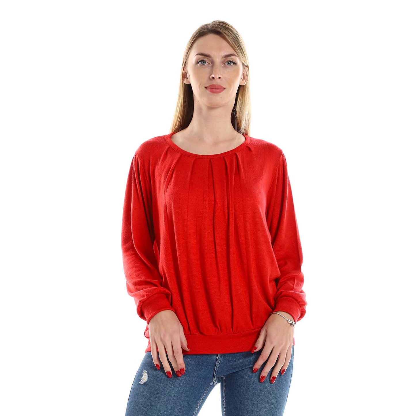 Decorative Hem Round Neck Blouse