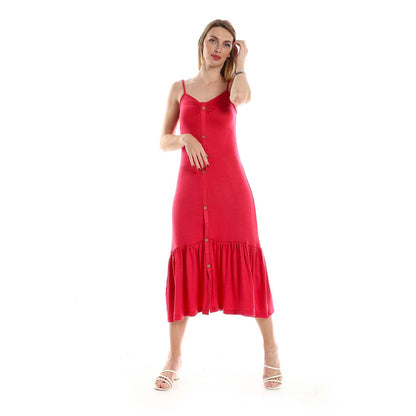 Ruffle Hem Decorative Buttons Dress