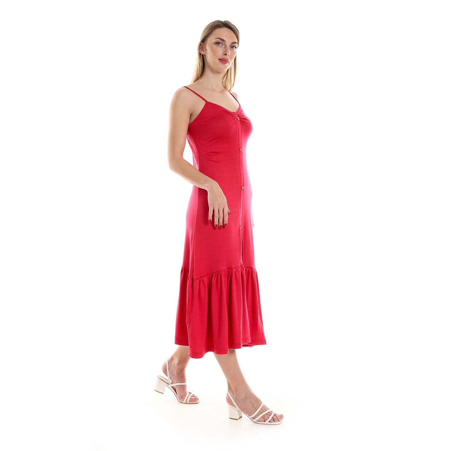 Ruffle Hem Decorative Buttons Dress