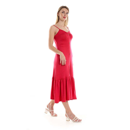 Ruffle Hem Decorative Buttons Dress