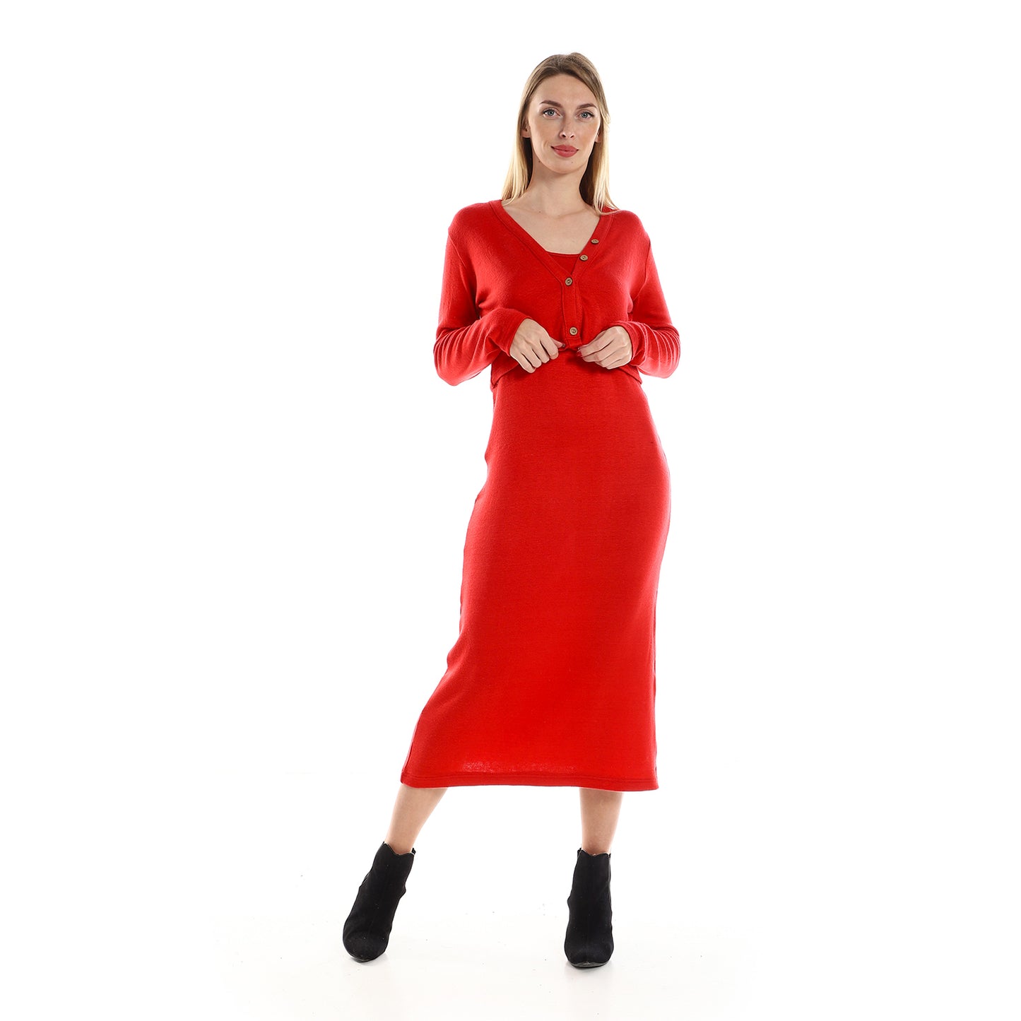 Straps Dress with Cropped Cardigan Set