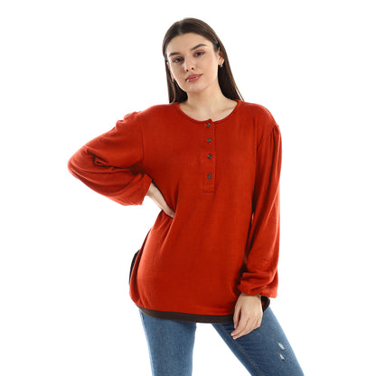Upper Buttoned Long Sleeve Blouse