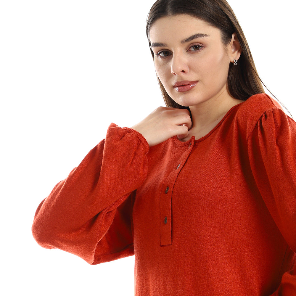 Upper Buttoned Long Sleeve Blouse