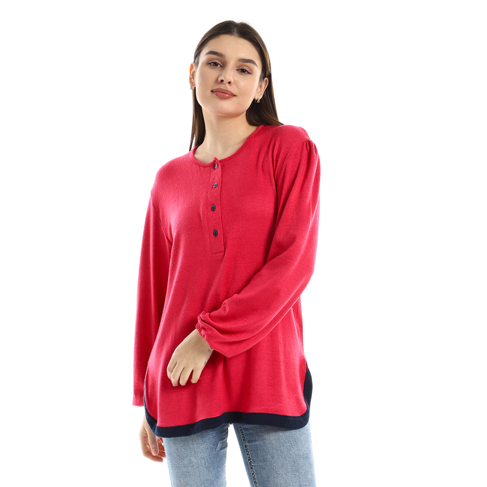Upper Buttoned Long Sleeve Blouse