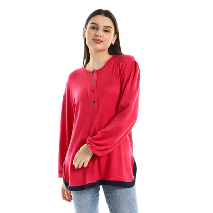 Upper Buttoned Long Sleeve Blouse