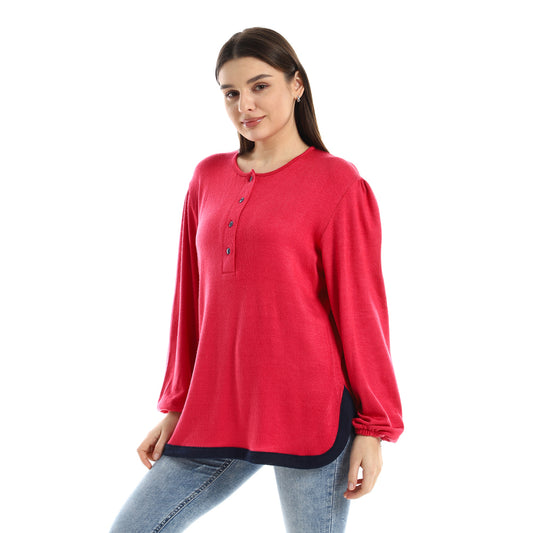 Upper Buttoned Long Sleeve Blouse