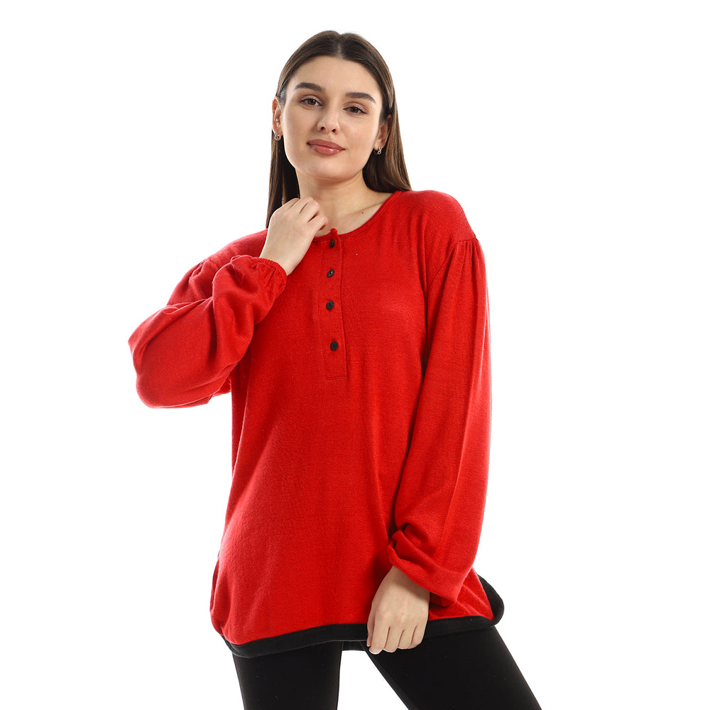 Upper Buttoned Long Sleeve Blouse