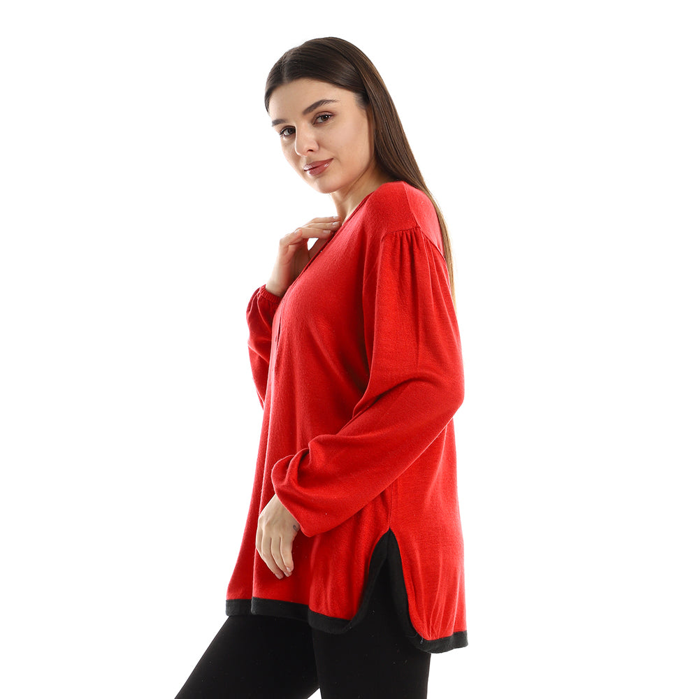 Upper Buttoned Long Sleeve Blouse