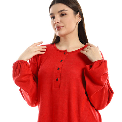 Upper Buttoned Long Sleeve Blouse