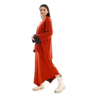 Set of 2 Cotton Round Neck Top & Skirt