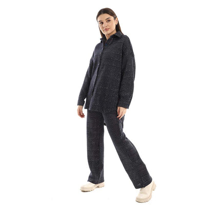 Set of Cotton Buttoned Shirt & Elastic Pants