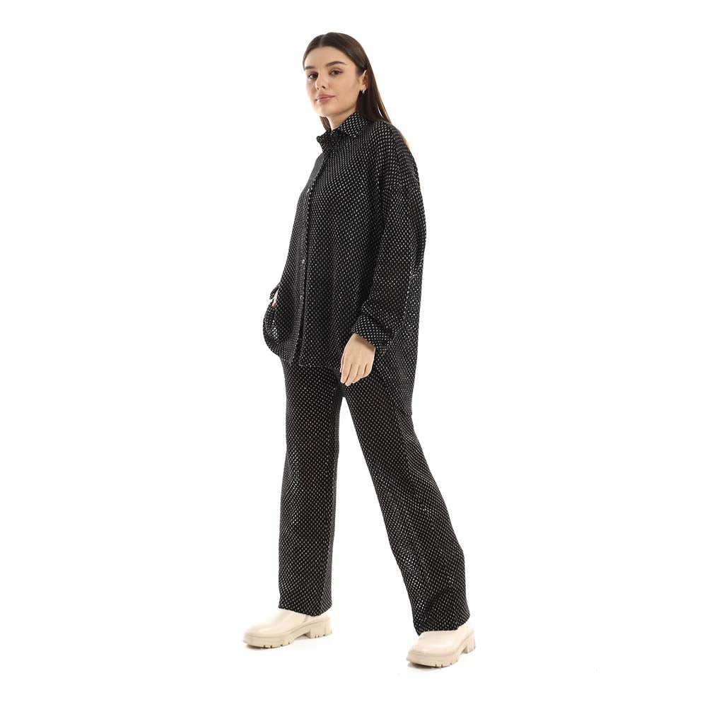 Set of Cotton Buttoned Shirt & Elastic Pants