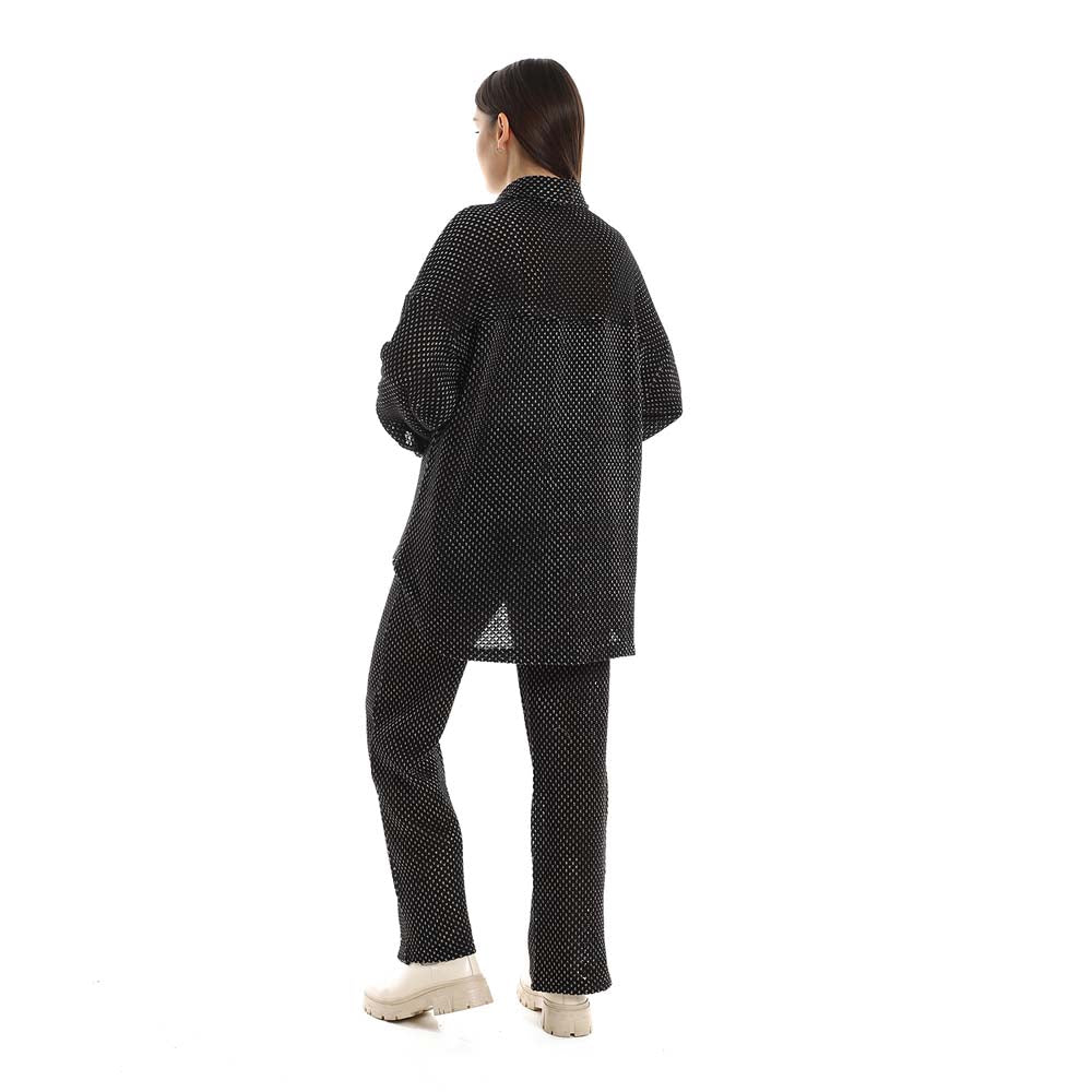 Set of Cotton Buttoned Shirt & Elastic Pants