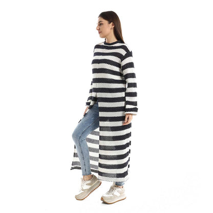 Striped Tunic Top with Front Slit