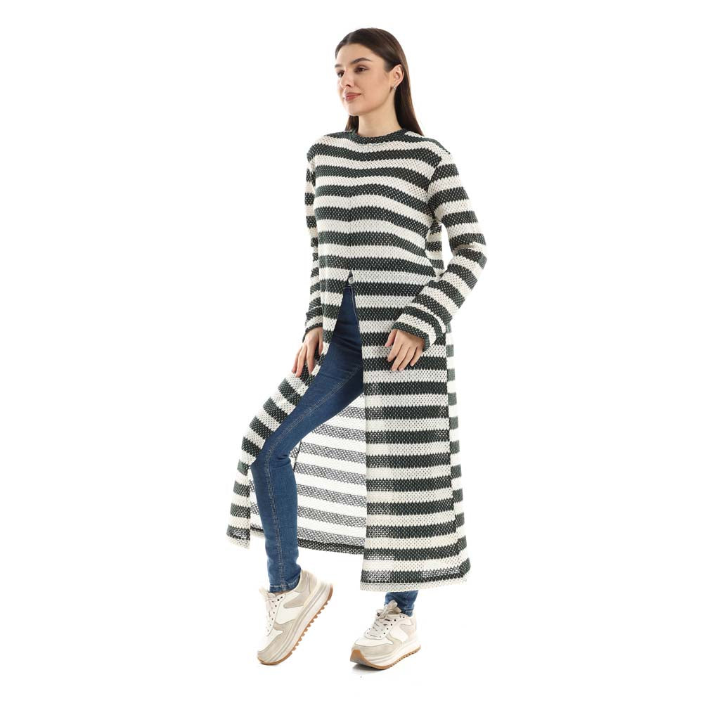 Striped Tunic Top with Front Slit