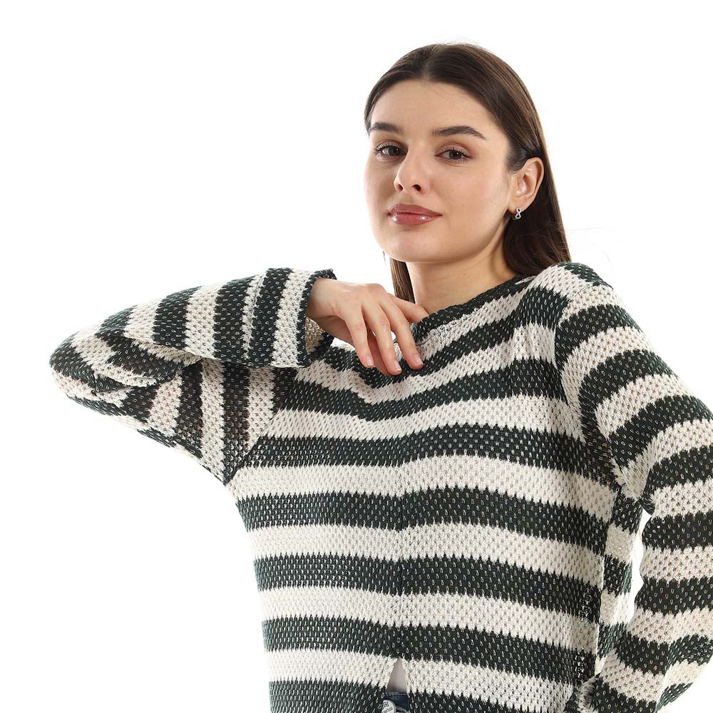 Striped Tunic Top with Front Slit