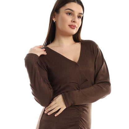 Front Gathered V-Neck Dress