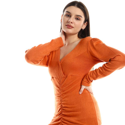 Front Gathered V-Neck Dress