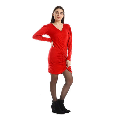 Front Gathered V-Neck Dress