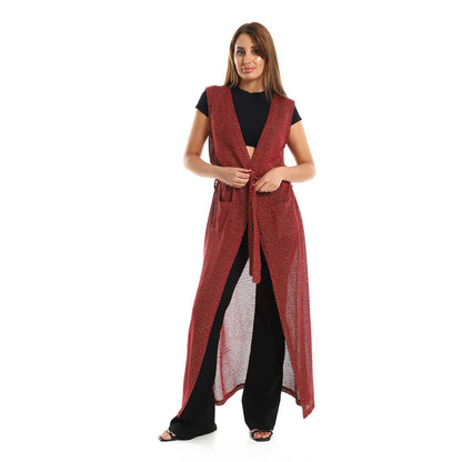Sleeveles Perforated Long Cardigan