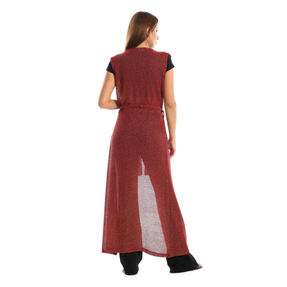 Sleeveles Perforated Long Cardigan