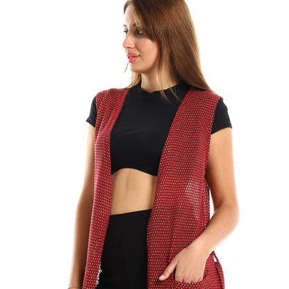 Sleeveles Perforated Long Cardigan