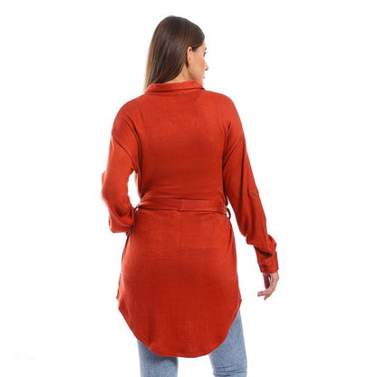 Long Sleeves Buttoned Belted Shirt