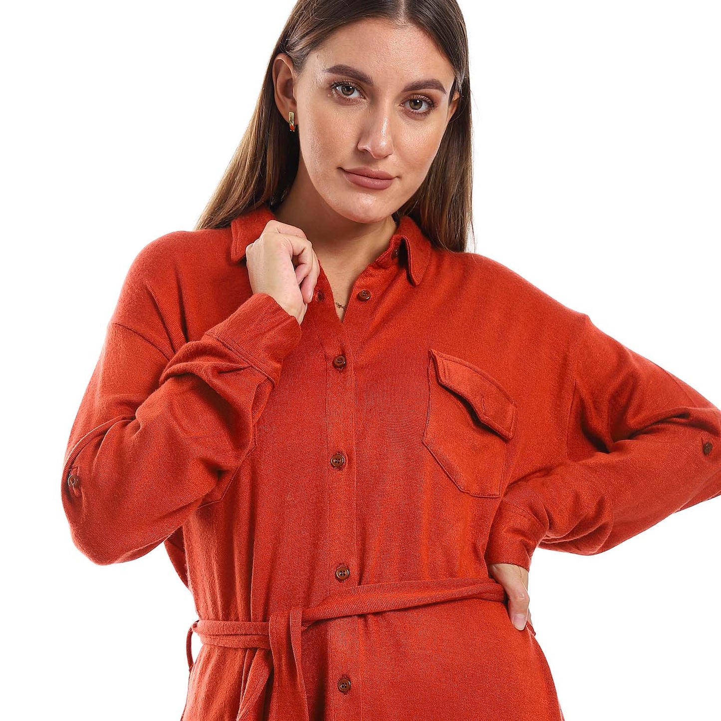Long Sleeves Buttoned Belted Shirt