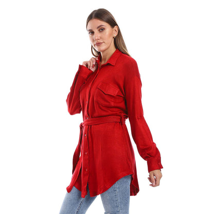 Long Sleeves Buttoned Belted Shirt