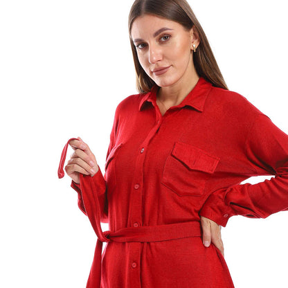 Long Sleeves Buttoned Belted Shirt