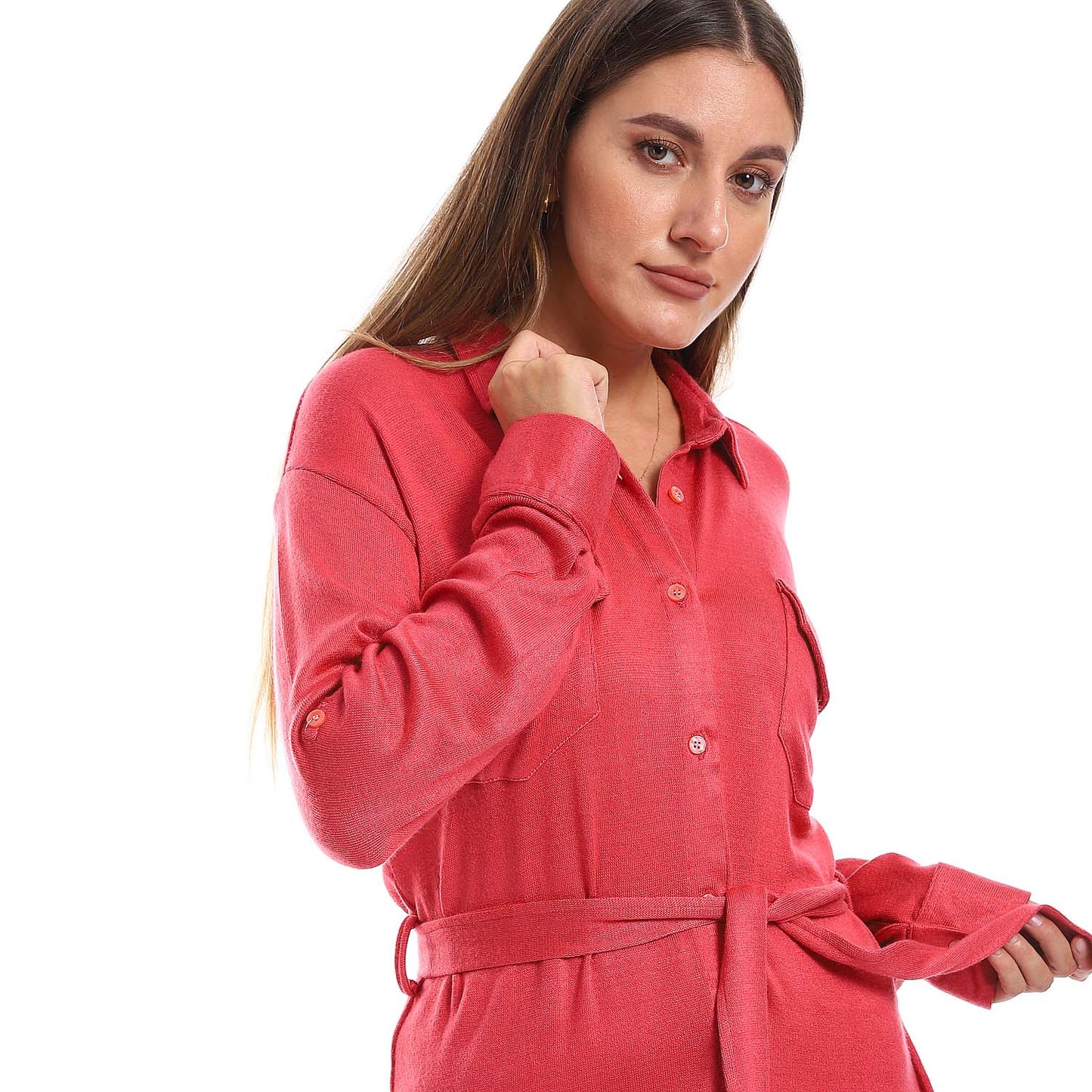 Long Sleeves Buttoned Belted Shirt