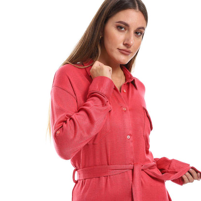 Long Sleeves Buttoned Belted Shirt