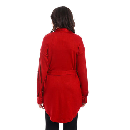 Long Sleeves Buttoned Belted Shirt