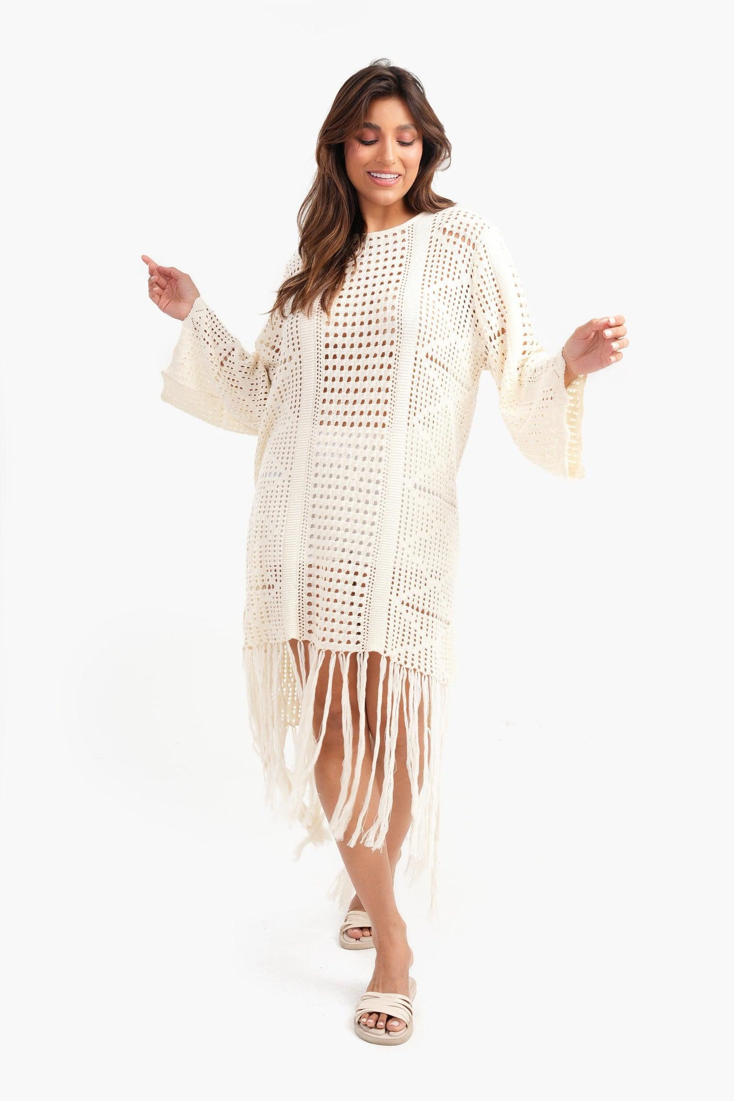 Short Beach Dress with Fringes