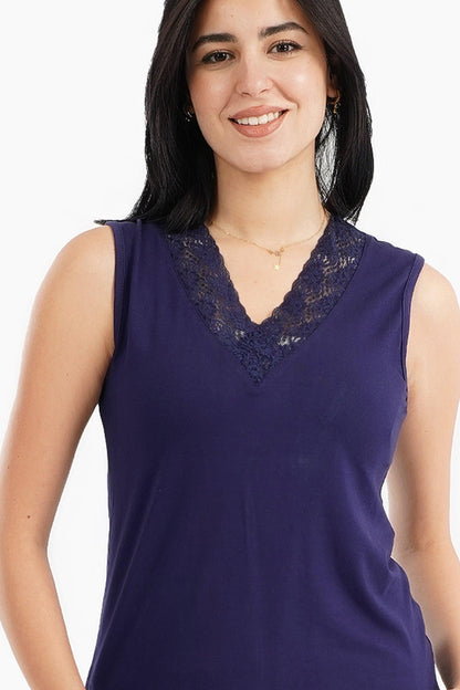 طقم بيجامة بدون أكمام ورقبة على شكل حرف V