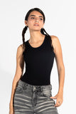 Black Ribbed Sleeveless Bodysuit