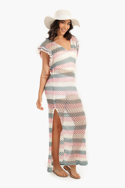 Tri-Tone Fishnet Beach Dress