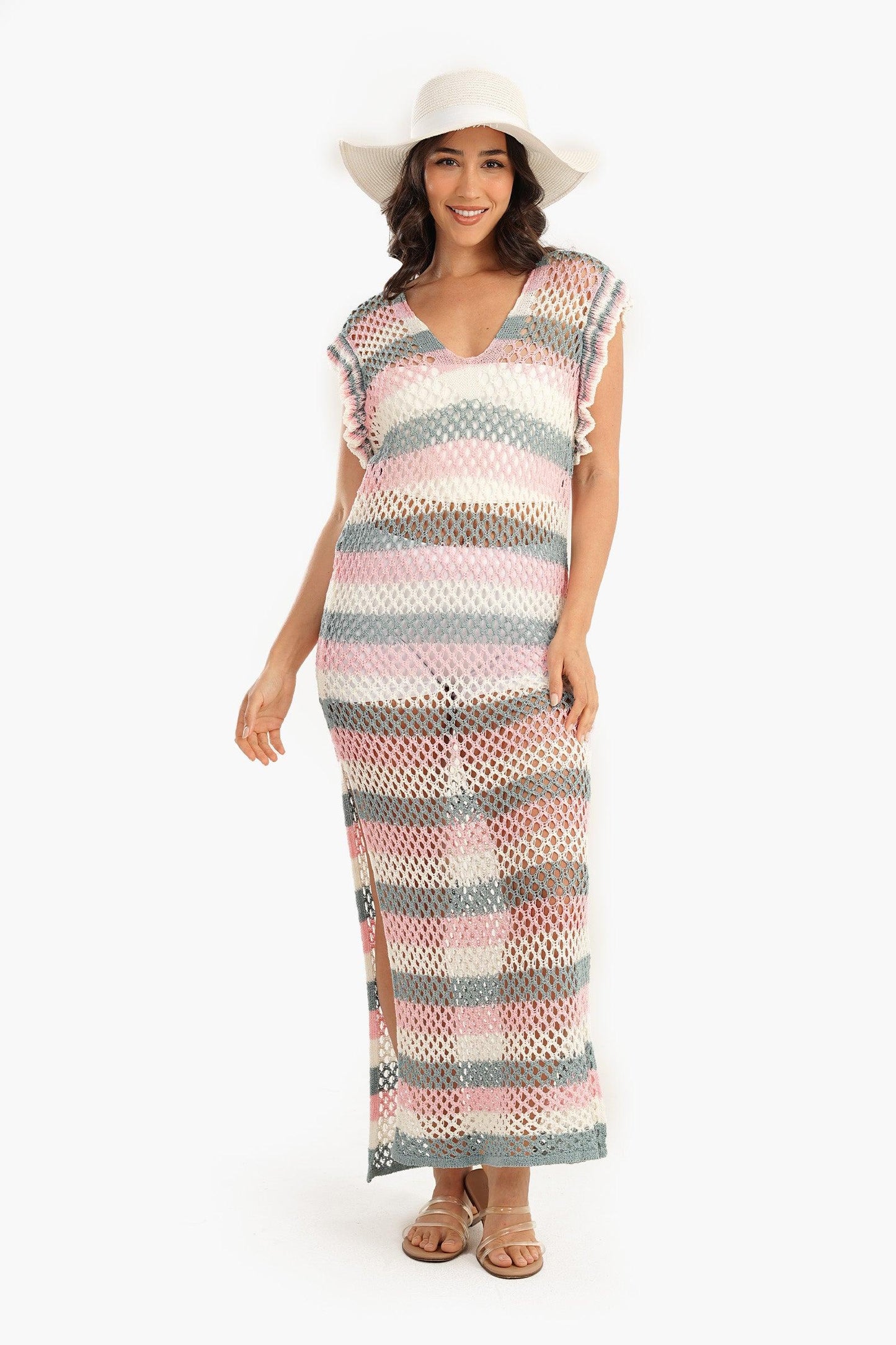 Tri-Tone Fishnet Beach Dress