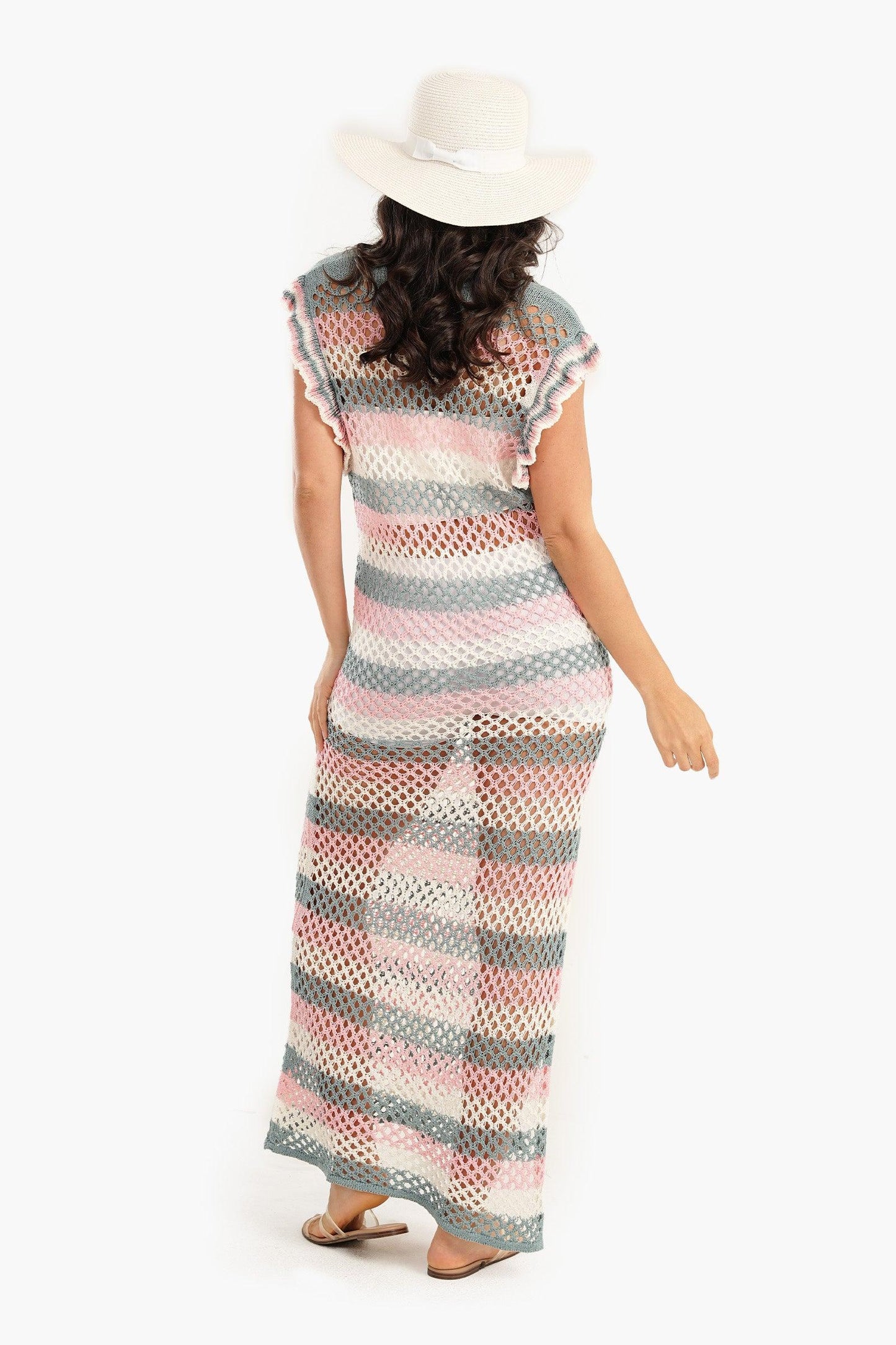 Tri-Tone Fishnet Beach Dress