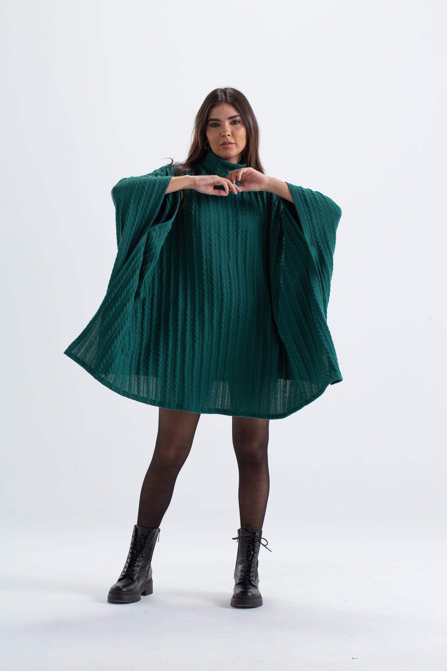 Carina Turtle Neck Ribbed Poncho