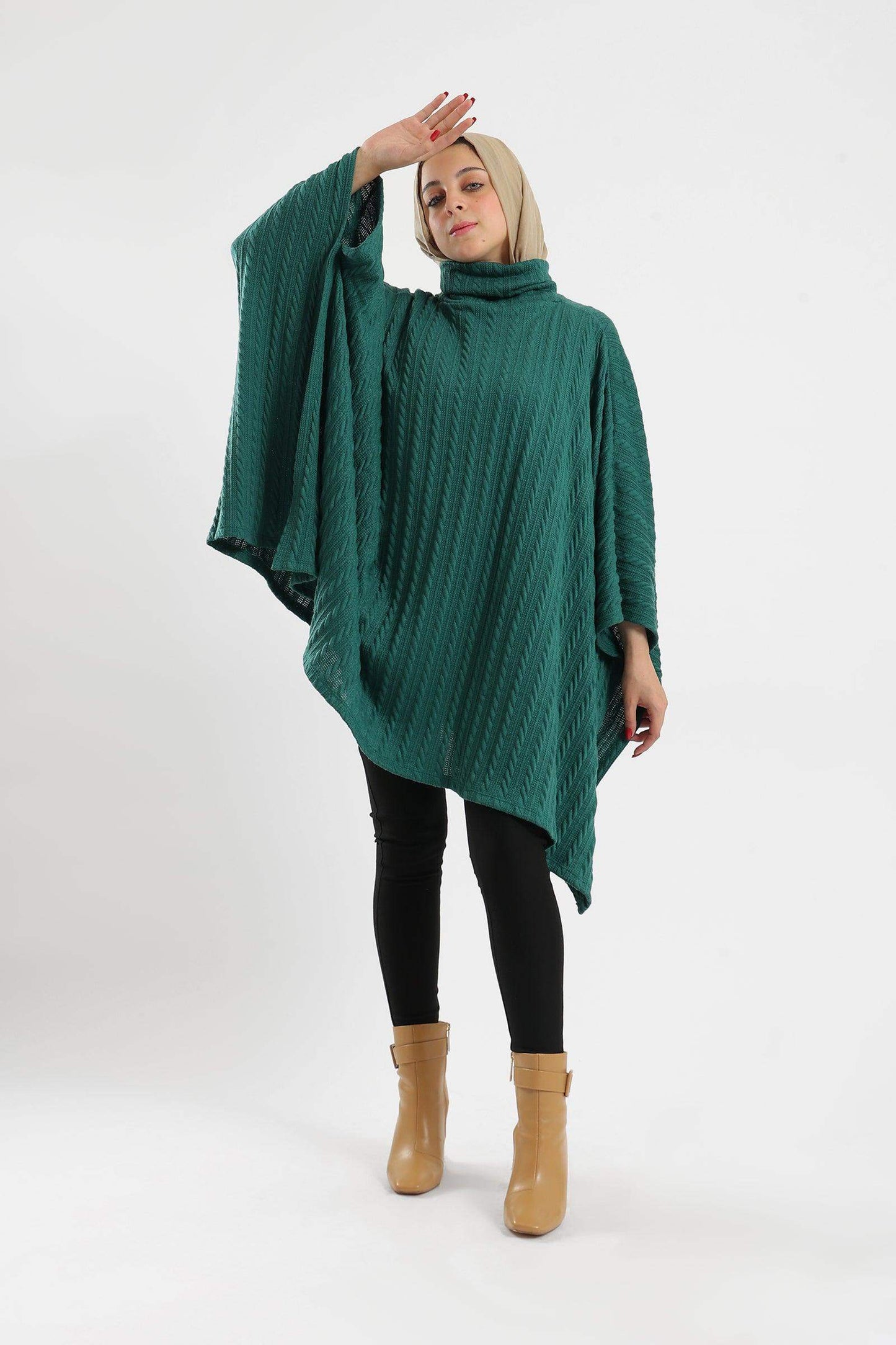 Carina Turtle Neck Ribbed Poncho