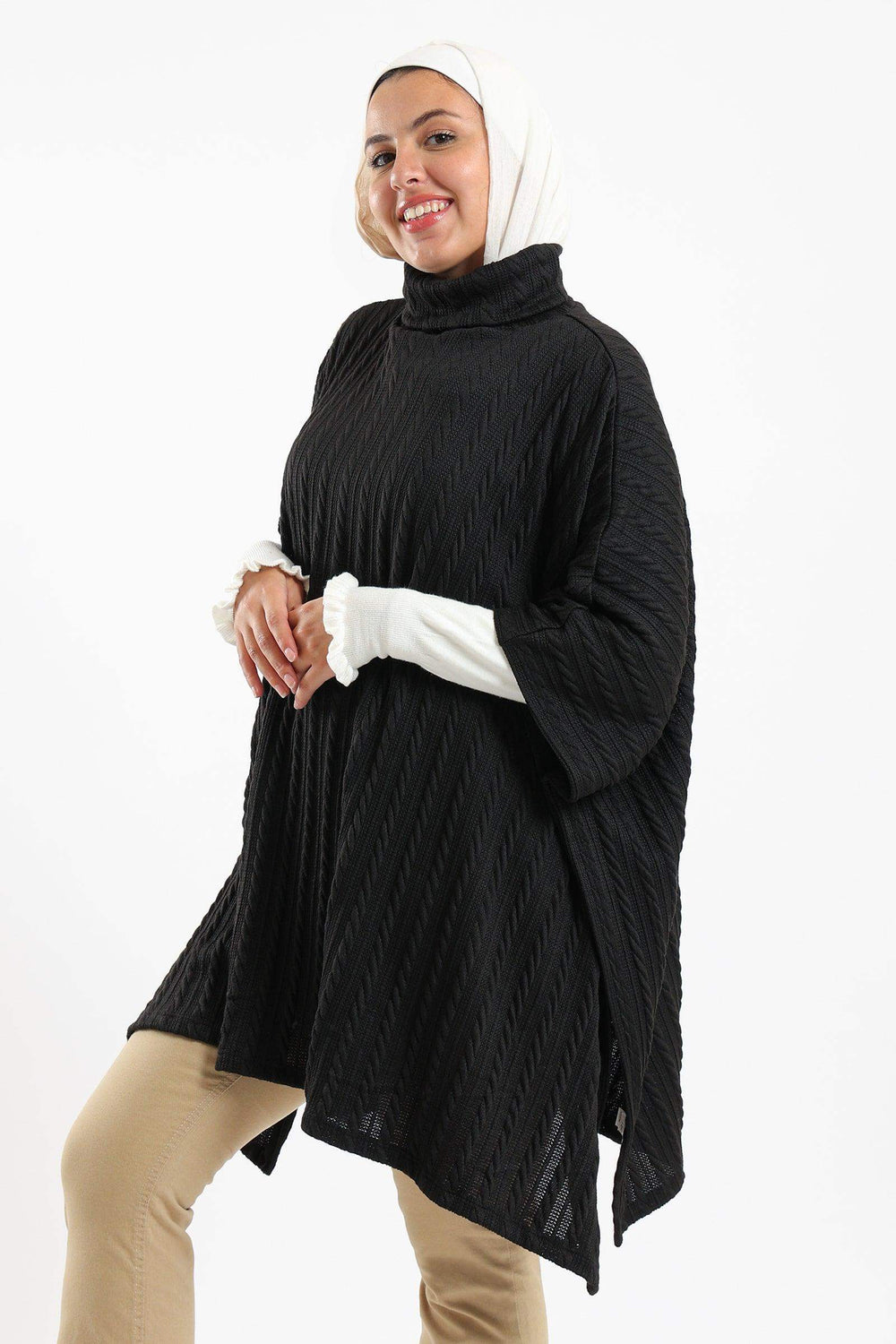 Carina Turtle Neck Ribbed Poncho