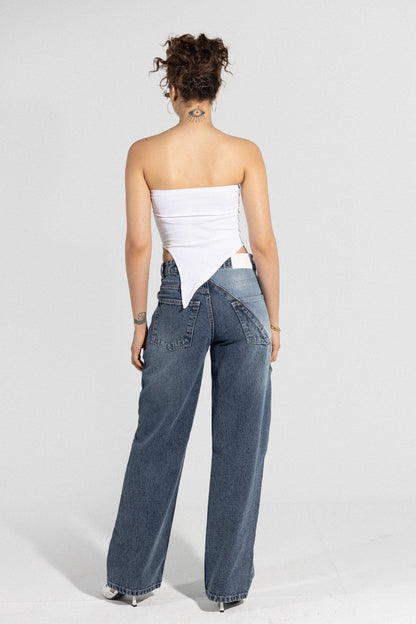 بنطال جينز أزرق مفتوح السحاب