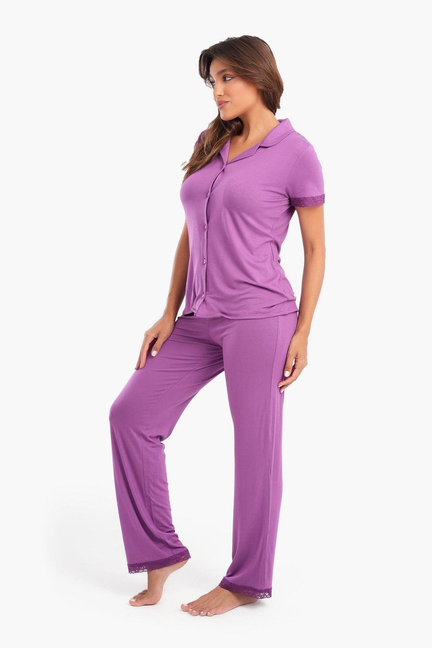 Violet Full Placket Pyjama Set